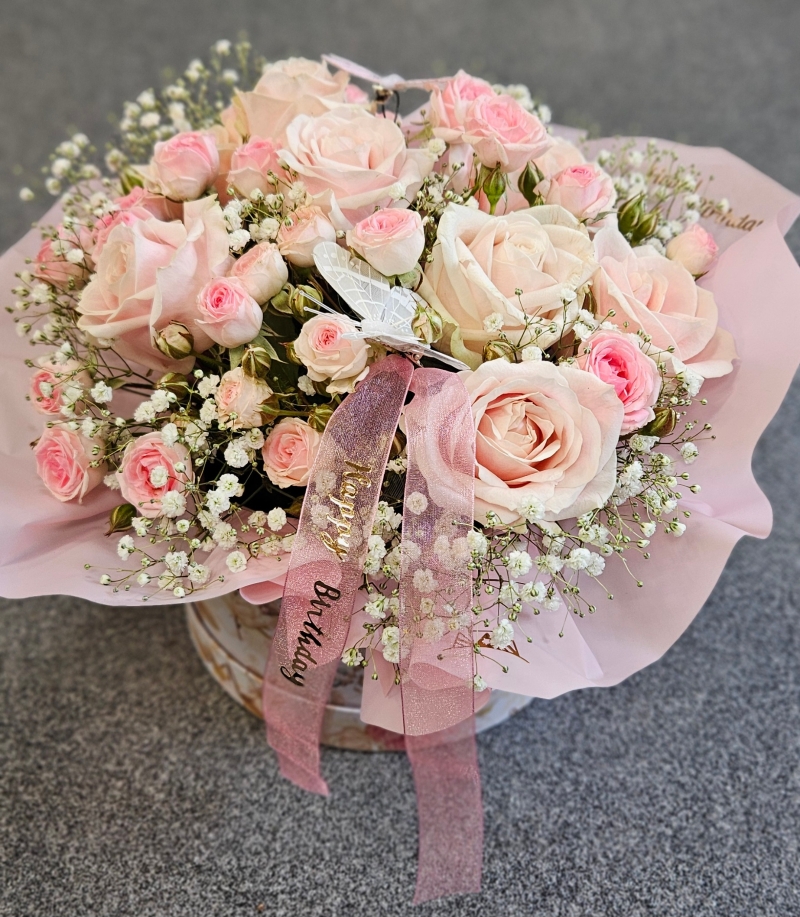 Happy Birthday Hatbox arrangement