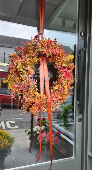 Autumnal eucalyptus and gypsophila door wreath