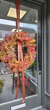 Autumnal eucalyptus and gypsophila door wreath