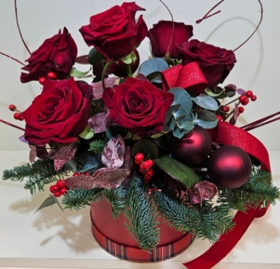 Christmas hat box arrangement