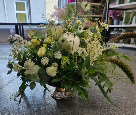 Footed bowl flower arrangement